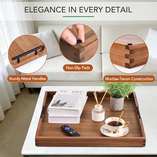 Acacia Wood Ottoman Tray with Handles 22" x 22"