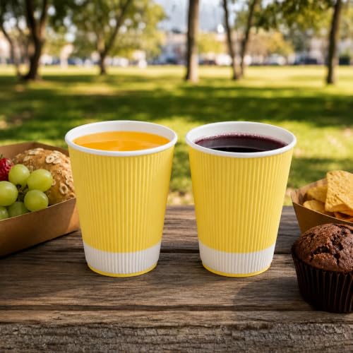 Ripple Wall Coffee Cups 500 Count 12 Ounce Insulated Light Yellow Paper Cups