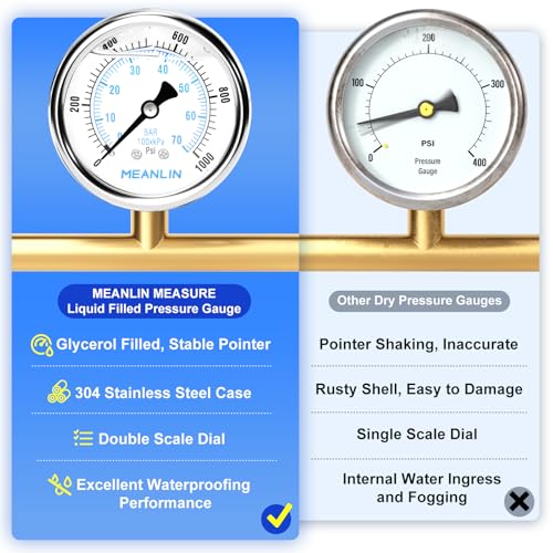 0~1000Psi Liquid Filled Pressure Gauge Stainless Steel with 316 Stainless Steel Joint 1