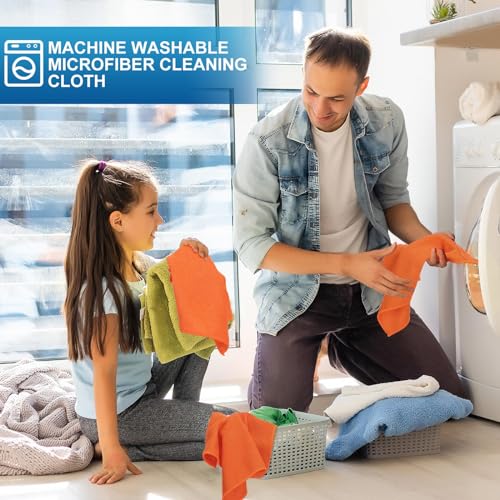 100 Pack 12'' x 12'' Microfiber Cleaning Cloths Reusable Cleaning Rags Bulk Microfiber Towels Softer Highly Absorbent Washcloths for House Kitchen Car Window