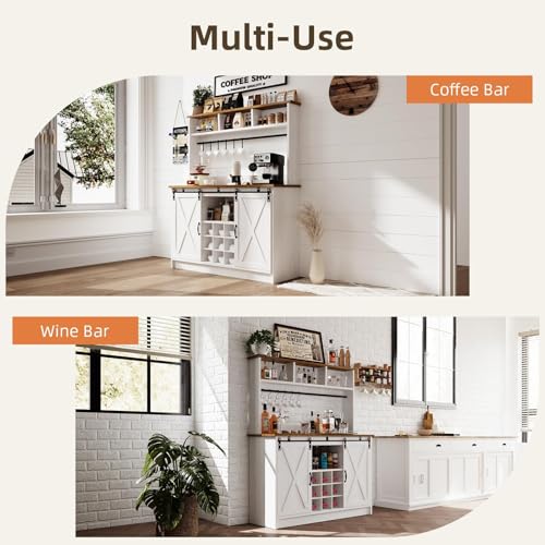 47" Farmhouse Coffee Bar with Storage Hutch & Wine Rack