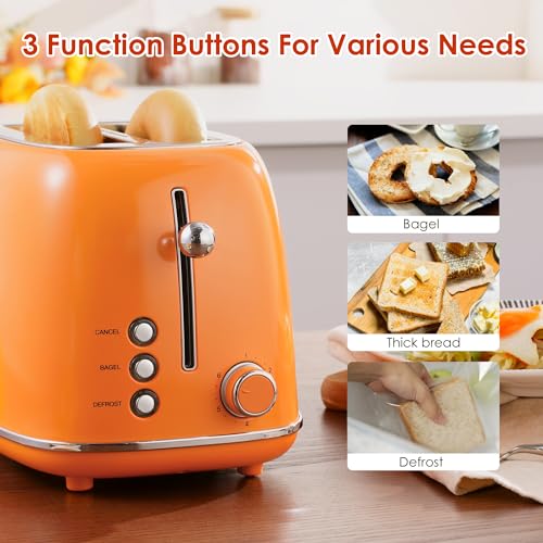2 Slice Toaster Retro Stainless Steel with Bagel