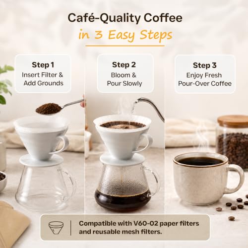 Ceramic Pour Over Coffee Dripper V02 Manual Brewer White