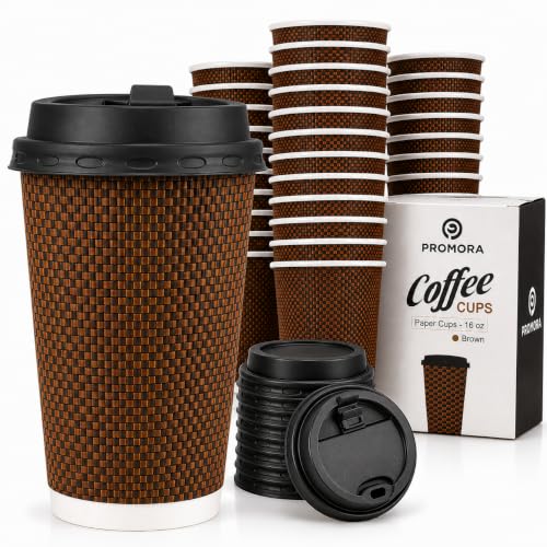 Brown Disposable Coffee Cups With Lids 16 oz (80 Count)