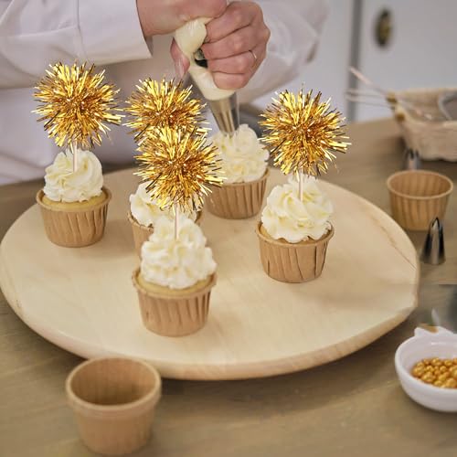 40 PCS Foil Firework Cupcake Toppers Fireworks Cupcake Picks Sparkle Tinsel Cake Decorations Cocktail Fruit Toothpick for Firework Theme Birthday Wedding Graduation Party Decorations Supplies Gold (40 Count)