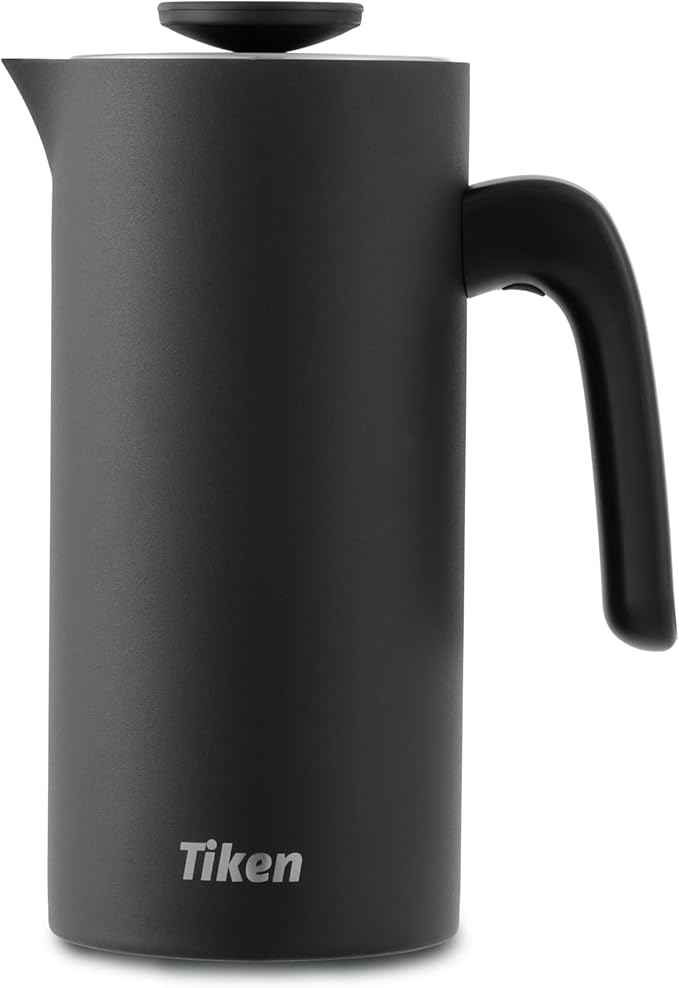Tiken French Press Coffee Maker Stainless Steel Double-wall Vacuum Insulated Coffee Press Dishwasher Safe, 34Oz Black