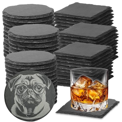 72pcs Slate Coasters Black 4 Inch Bulk Blank Rock Coasters Blank Laser Engraving (72 Count)