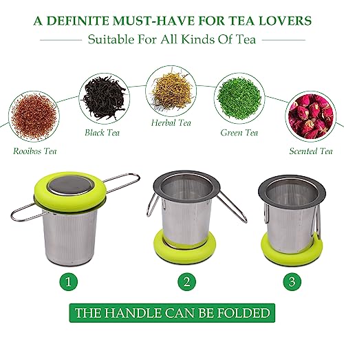 Tea Infuser Stainless Steel Tea Strainer Folding Handle Tea Filter Extra Fine Mesh Strainer Brewing Basket with Lid for Loose Leaf Tea