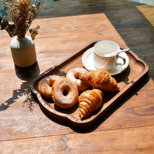 Rustic Wood Serving Tray Set of 2 Brown Rectangular Decorative Trays Farmhouse Charcuterie Boards Platter for Food (2 Count)