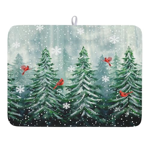 Winter Pines Tree Dish Drying Mats for Kitchen Counter