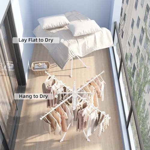 Clothes Drying Rack Foldable Extending Laundry Rack with 16 Clips Collapsible Clothing Rack Space