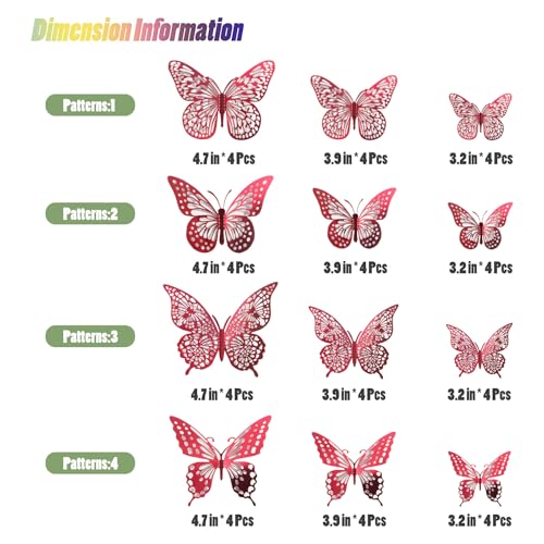 3D Butterfly Wall Decor 48 Pcs Blood Red Butterfly Decorations (48 Count)