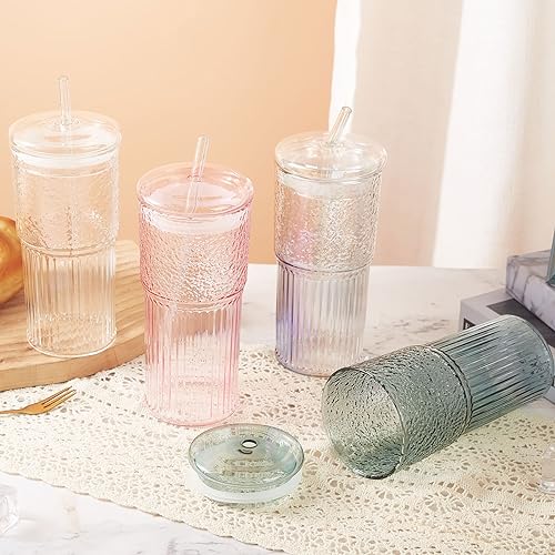 Glass Coffee Cups with Lids and Straws 20oz (2 Count)