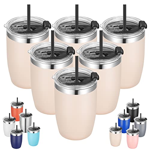 Stainless Steel 12 oz Tumblers bulk Vacuum Insulated Double Wall Travel Tumbler with Lid and Straw Reusable Tumbler (6 Count)