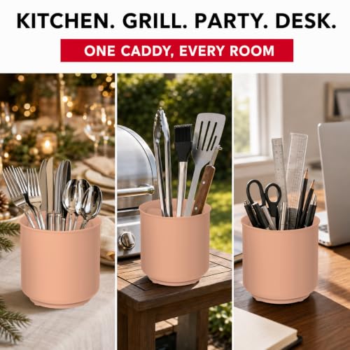 Jumbo Rotating XL Peach Plastic Utensil Holder Caddy with Sturdy No