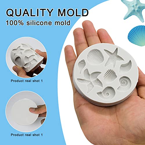 Under the Sea Silicone Mold 3pcs Marine Fondant Cake Mold Seashell Conch Starfish Silicone Baking Mold for Under the Sea Ocean Chocolate Candy Cake Decoration Polymer Clay Gum Paste Craft
