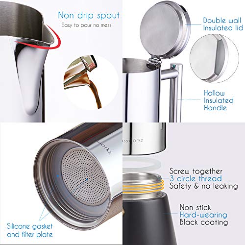 Diego Stovetop Espresso Maker Stainless Steel Italian Coffee Machine Maker 12Cup 17.5 oz Induction Moka Pot