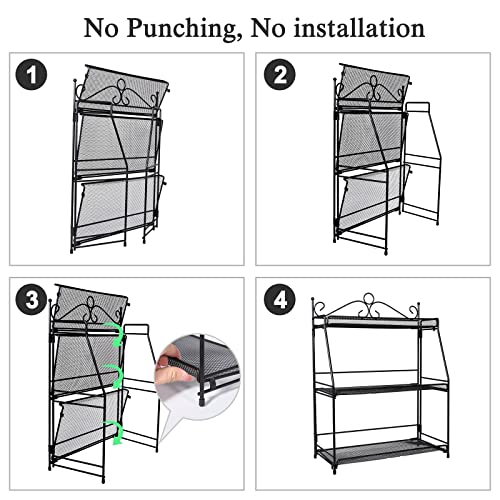 Standing Spice Rack 3 Tier Metal Foldable and Durable Kitchen Rack for Countertop Kitchen Bathroom