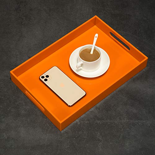 Orange Sturdy Acrylic Serving Tray with Handles