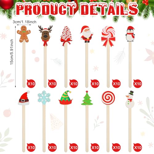 120 Pcs Christmas Coffee Stirrers Wooden Stir Sticks