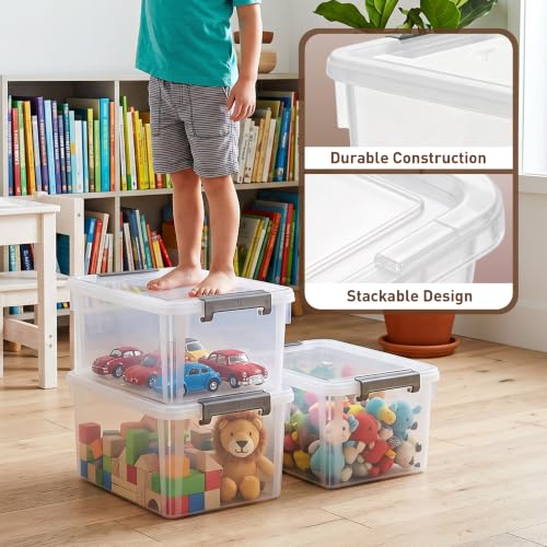 6 Packs 17 QT Plastic Storage Bins with Lids Large Stackable Storage Containers for Organizing Clear Storage Box for Garage (6 Count)