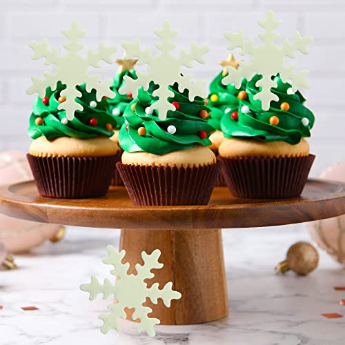 50Pcs White Edible Cupcake Toppers Snowflakes Cake Decoration for Christmas Winter Frozen Birthday Party Supplies (50 Count)
