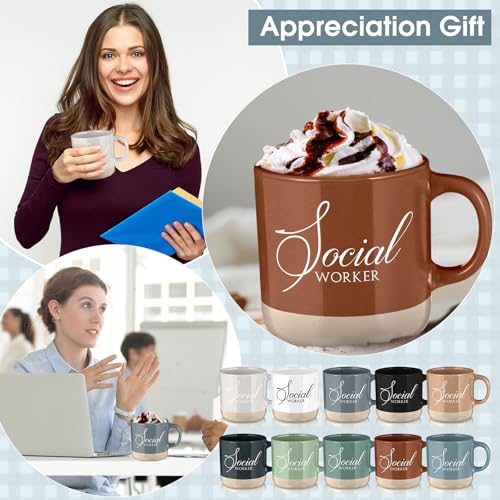 10 Pcs Social Worker Appreciation Gifts Bulk 13 oz Ceramic Coffee Mugs Thank You Cups Social Worker Graduation Gift for BSW MSW DSW LCSW Must Haves Office Work (10 Count)