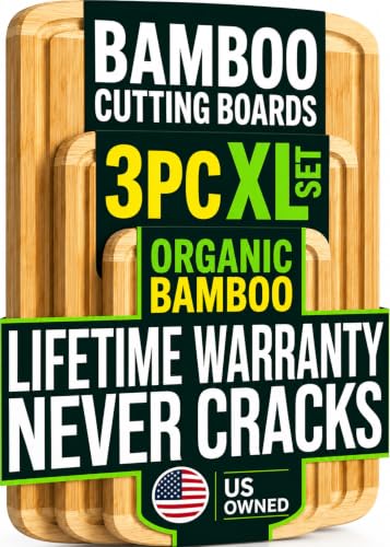 INDESTRUCTIBLE Extra Large Bamboo Cutting Board Set of 3 with Vertical Grain Strength Technology (3 Count)