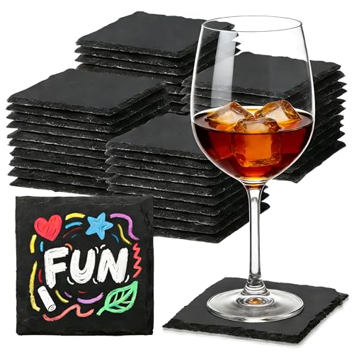 48 PCS Slate Coasters Black Square 4 Inch Bulk Rock (48 Count)