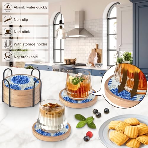 Wood Coasters Set of 6 with Holder