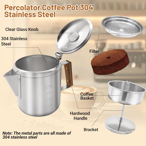 No Coating 12 Cup Percolator Coffee Pot 304 Stainless Steel