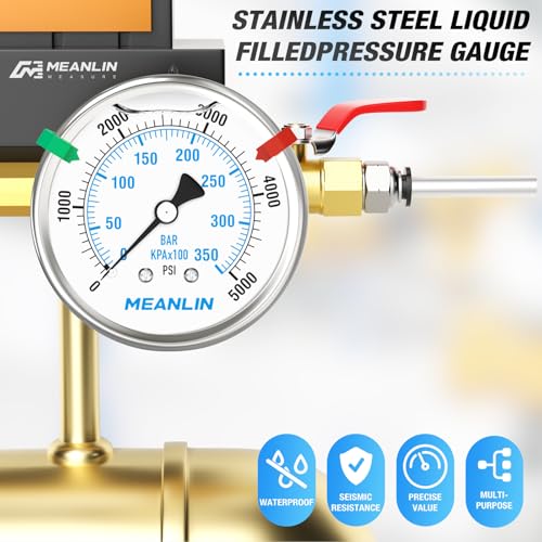 0~5000Psi Stainless Steel Liquid Filled Pressure Gauge 2.5" FACE DIAL 1