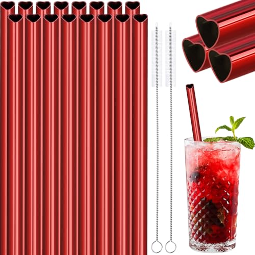 8.5” Heart Shaped Stainless Steel Straws Fit for Smoothie (16 Count)
