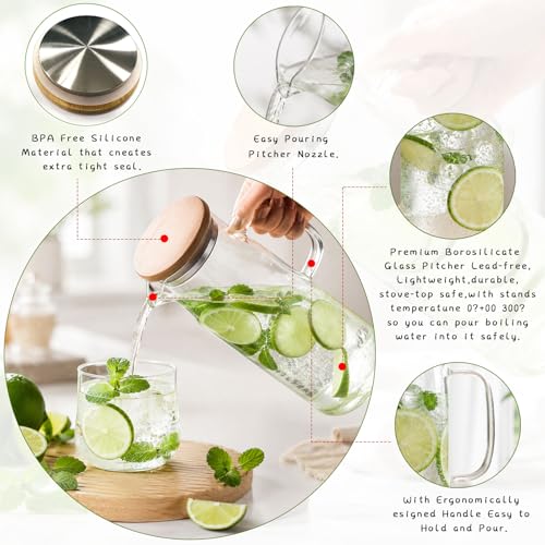 Glass Pitcher with Lid Glass Water Carafe with Handle
