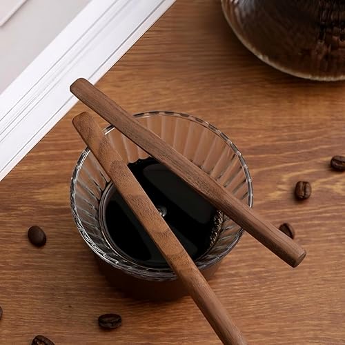 Solid Black Walnut Wood 3Pcs 6" Reusable Coffee Stirrers【Rounded Handle】 (3 Count)