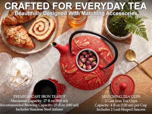 Red Koi Cast Iron Tea Set