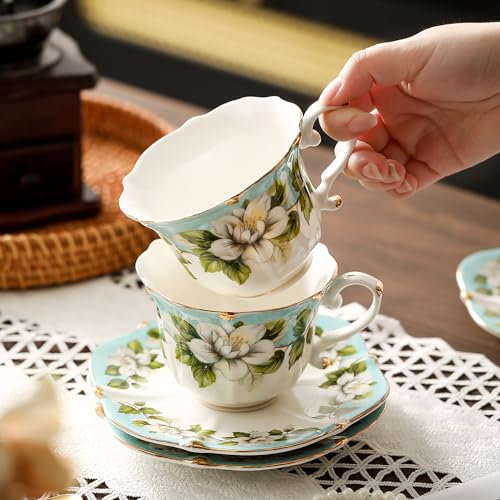 Country Roses Bone China Tea Cup and Saucer Set (6 Count)