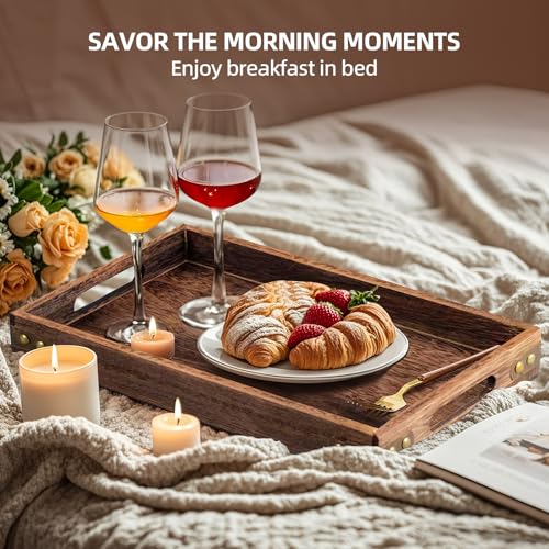 Wood Serving Tray with Handles for Breakfast in Bed