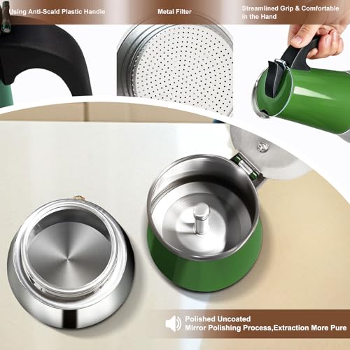 4 Cup Stovetop Espresso Maker Stainless Steel Moka Pot Stove Top Percolator Italian Coffee Makers Capable Mocha Greca Machine Cafe Classic Induction Cookers for Home and Camping 200ml 6.6oz
