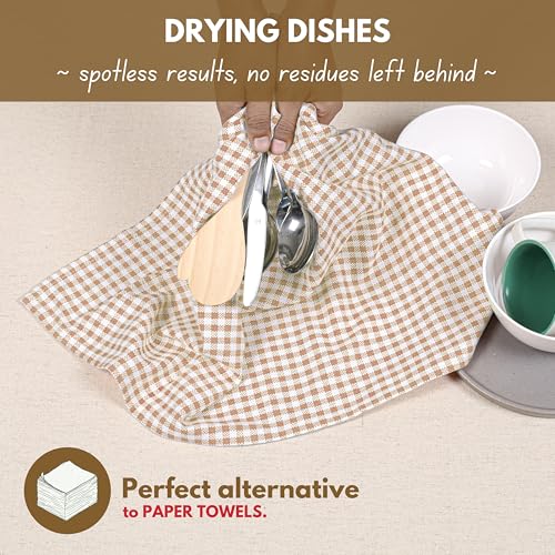 Beige Gingham Kitchen Dish Towels 4 Pack 16"x26"
