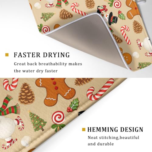 Xmas Gingerbread Man Candy Cane Dish Drying Mat for Kitchen Counter