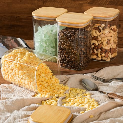 37oz Airtight Glass Square Storage Canister with Bamboo Lid Set of 4 (4 Count)