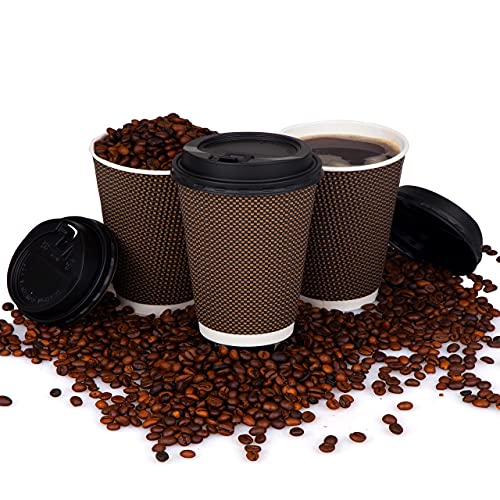 8 oz Brown Disposable Coffee Cups with Lids (200 Count)
