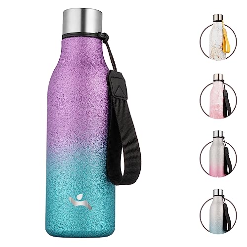 18 oz Insulated Stainless Steel Metal Water Bottle with Strap