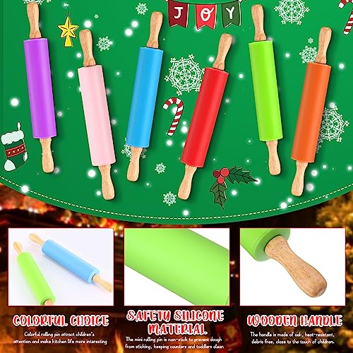 6 Pcs Small Rolling Pin Kids 12 Inch Mini Silicone Rolling Pin for Baking Non Stick Kids Dough Roller with Wooden Handle for Kitchen Cookie Pastry Fondant Cake 6 Colors