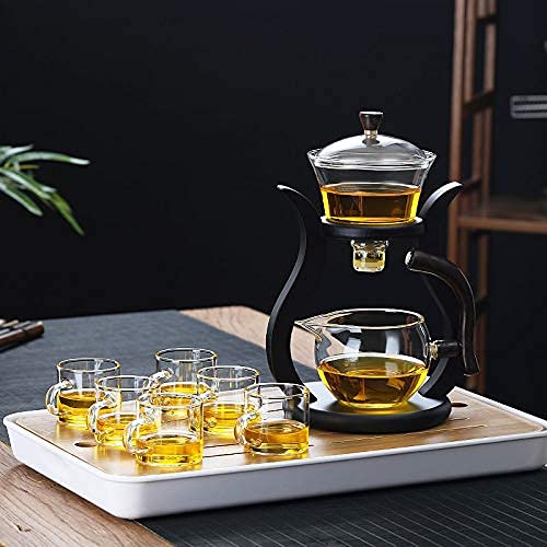 Lazy Kungfu Glass Tea Set Semi Automatic Drip Rotating with Infuser Glass Teapot Set
