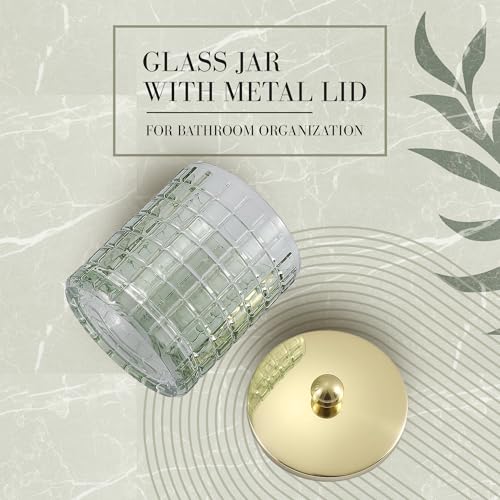 Sage Colored Tranlucent Apothecary Etched Geometric Grid Glass Jar W