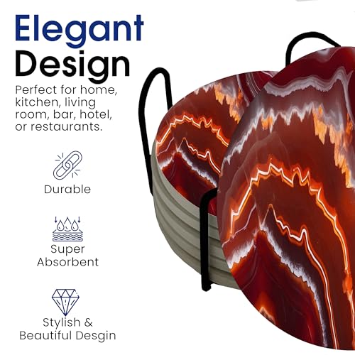 Red Agate Marble Round Coasters Set of 6