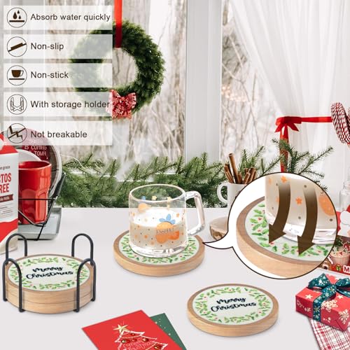 Christmas Coasters Set of 4 with Holder