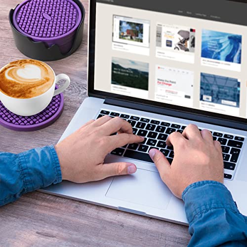 Silicone Coasters [6 Pack] Thickened Drink Coasters with Holder (6 Count)